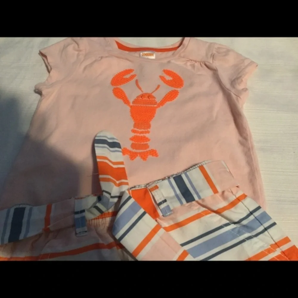 GYMBOREE lovely girls set orange lobster design top & striped shorts size 5